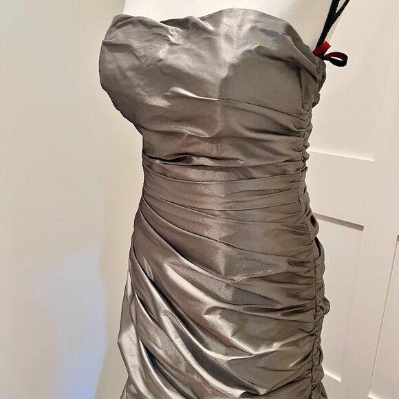 Metallic Silver Taffeta Formal Gown - Strapless, Crystal Detail, Size 10 - Picture 11 of 13